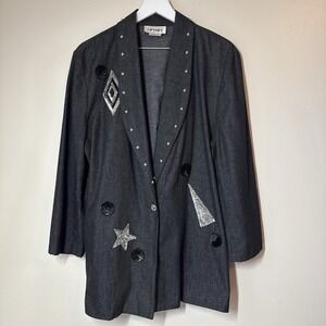 Vintage Sunny Sport Blazer Womens Size 12 Black Jacket Retro Glitter 80s 90s